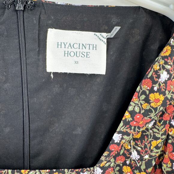 Hyacinth House Tuckernuck Mini Dress Dark Floral Sz XS LS Square Neck - Picture 4 of 6